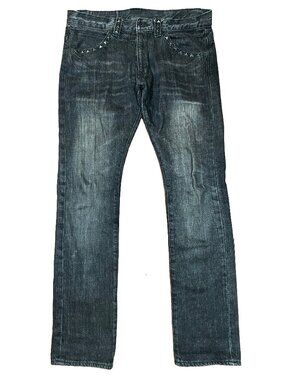 BEAMS Japan Distressed Studded Slim Straight Gray Denim jeans men's size 34x33